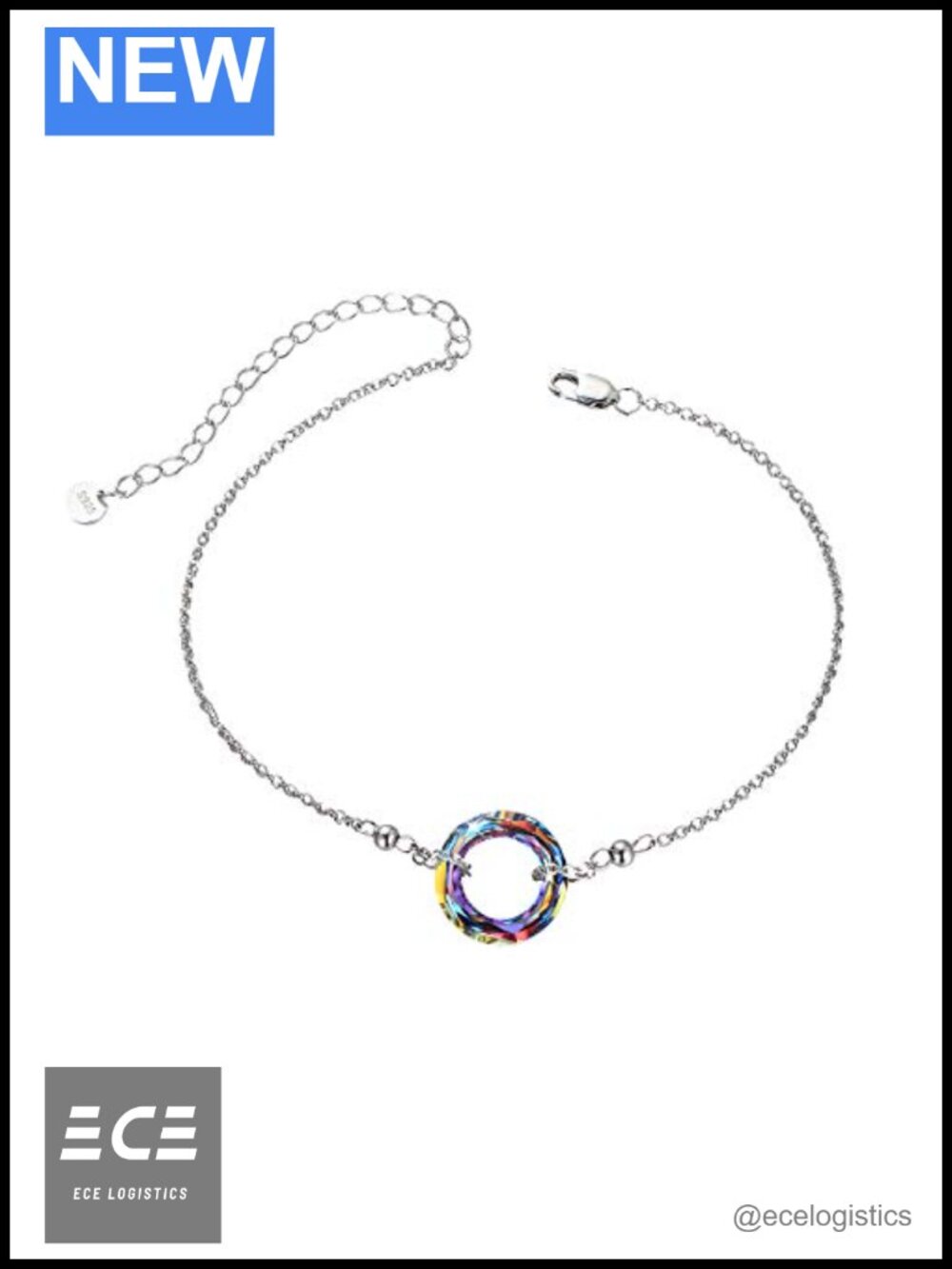 White Gold Plated 925 Sterling Silver Crystal Circle Bracelet
